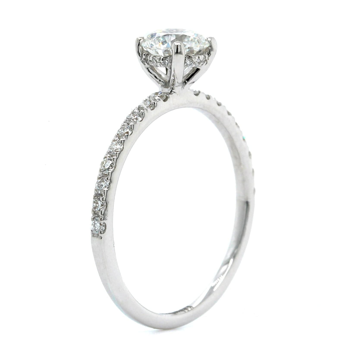 18K White Gold Round Diamond with Hidden Halo Engagement Ring