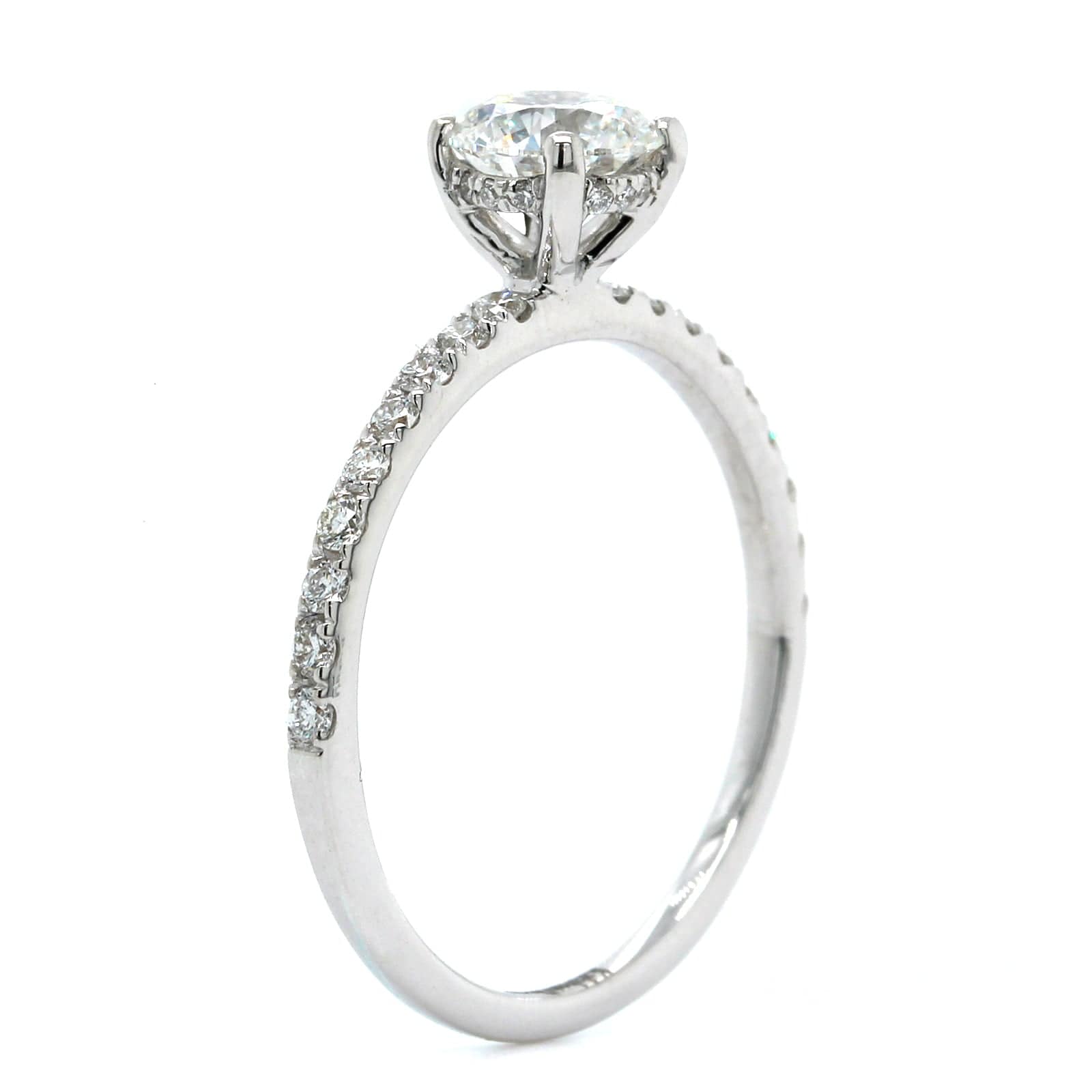 18K White Gold Round Diamond with Hidden Halo Engagement Ring