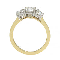 18K Yellow Gold and Platinum Three Stone Round Diamond Engagement Ring