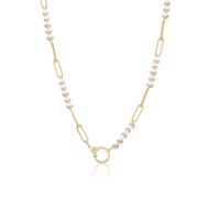 18K Yellow Gold Pearl Paperclip Chain