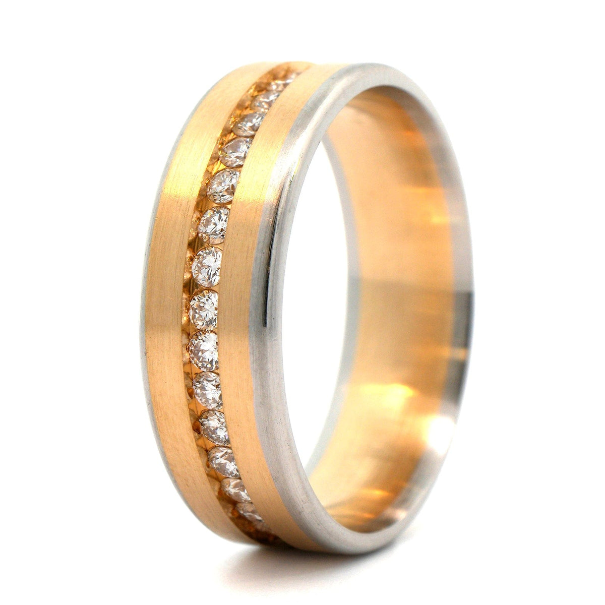 18K Yellow Gold and Platinum Diamond Satin Band