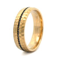 14K Yellow Gold Black Diamond Hammered Satin Band