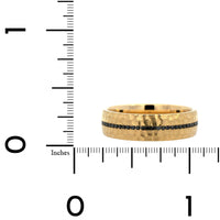 14K Yellow Gold Black Diamond Hammered Satin Band