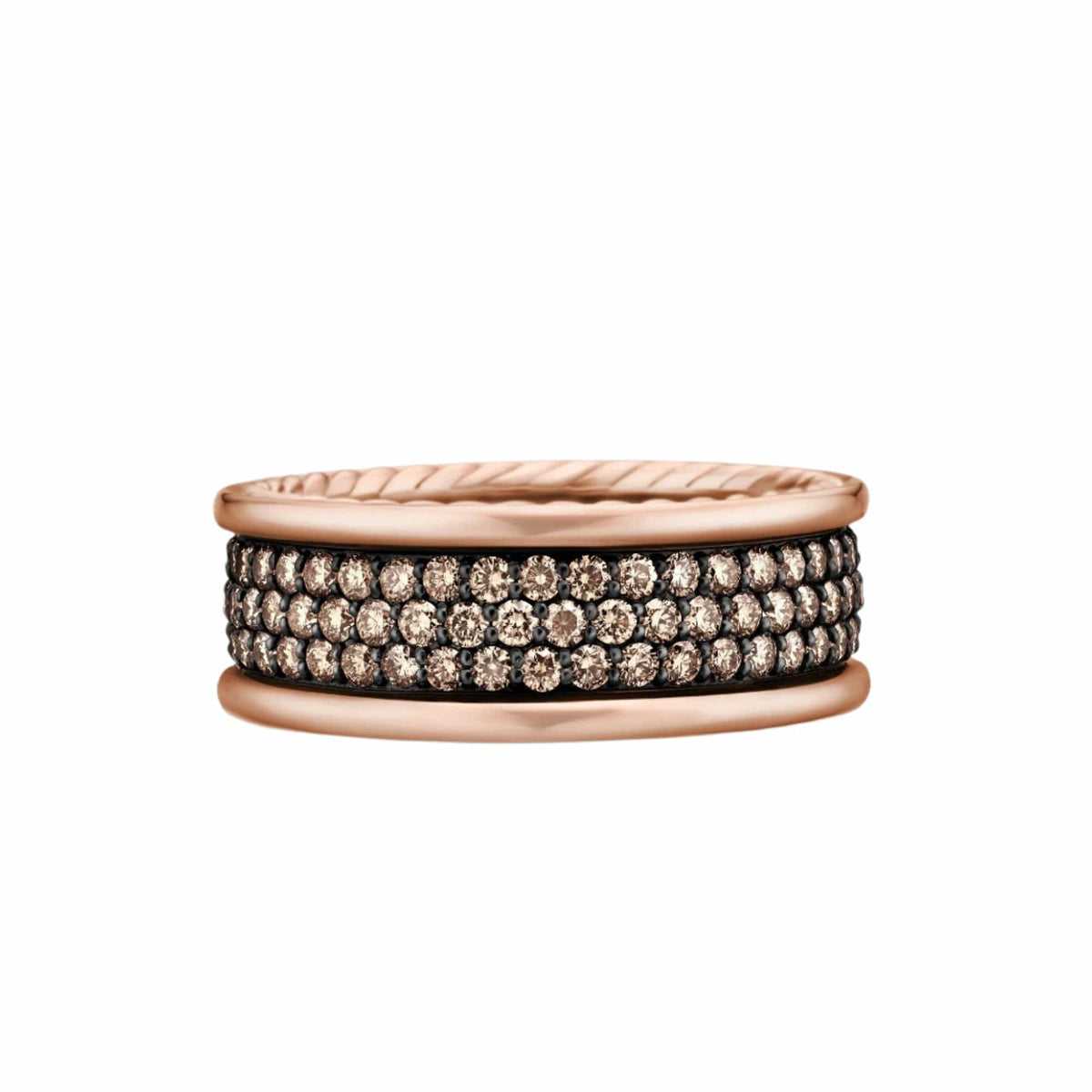 Streamline® Pavé Three Row Band Ring 18K Rose Gold with Cognac Diamonds, 8.5mm