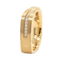 18K Yellow Gold Brushed Finished Pave Diamond Band