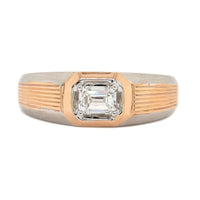 18K Two-Tone Gold Brushed Finished Emerald Cut Diamond Band