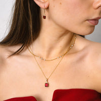 14K Yellow Gold Emerald Cut Garnet Necklace
