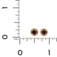 Suzy Landa 18K Yellow Gold Purple Garnet and Diamond Stud Earrings