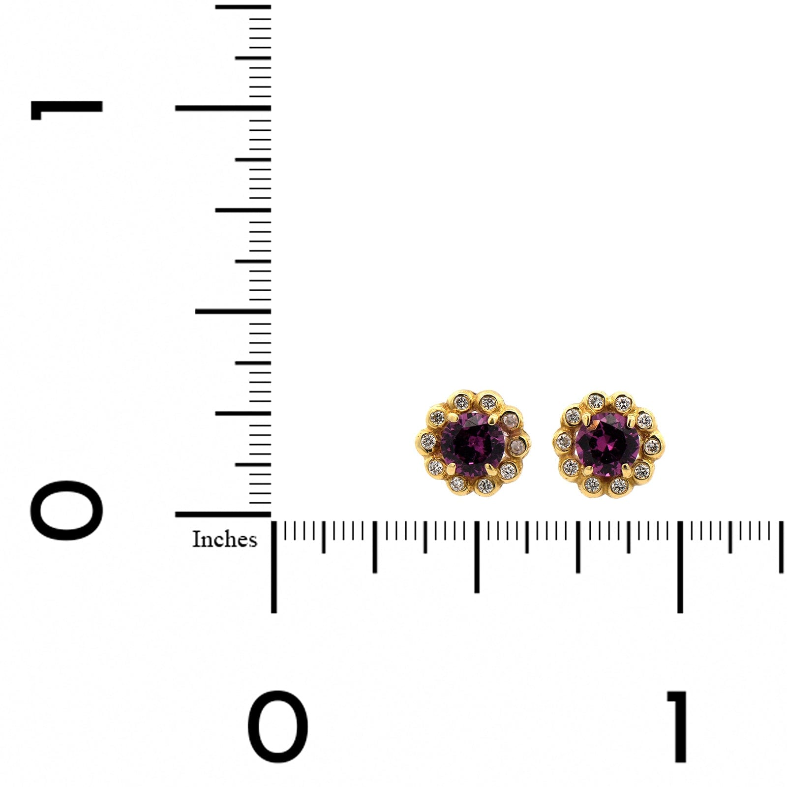 Suzy Landa 18K Yellow Gold Purple Garnet and Diamond Stud Earrings
