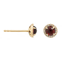 14K Yellow Gold Garnet and Diamond Halo Stud Earrings