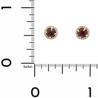 14K Yellow Gold Garnet and Diamond Halo Stud Earrings