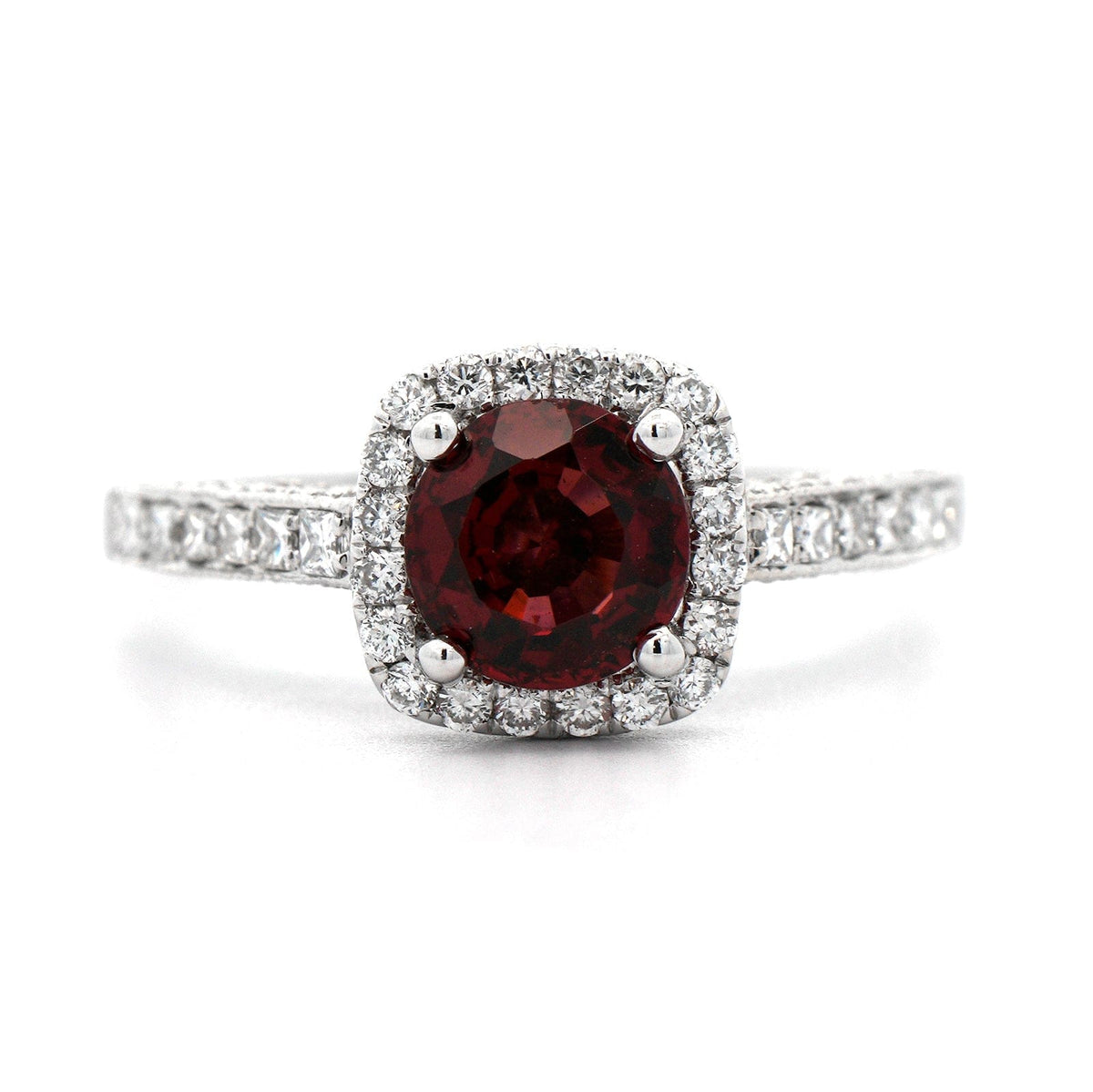 14K White Gold Garnet and Diamond Ring