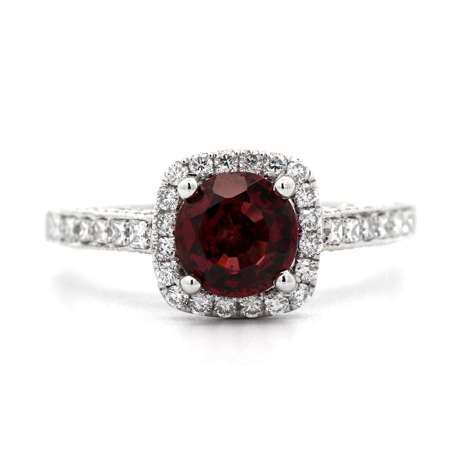 14K White Gold Garnet and Diamond Ring