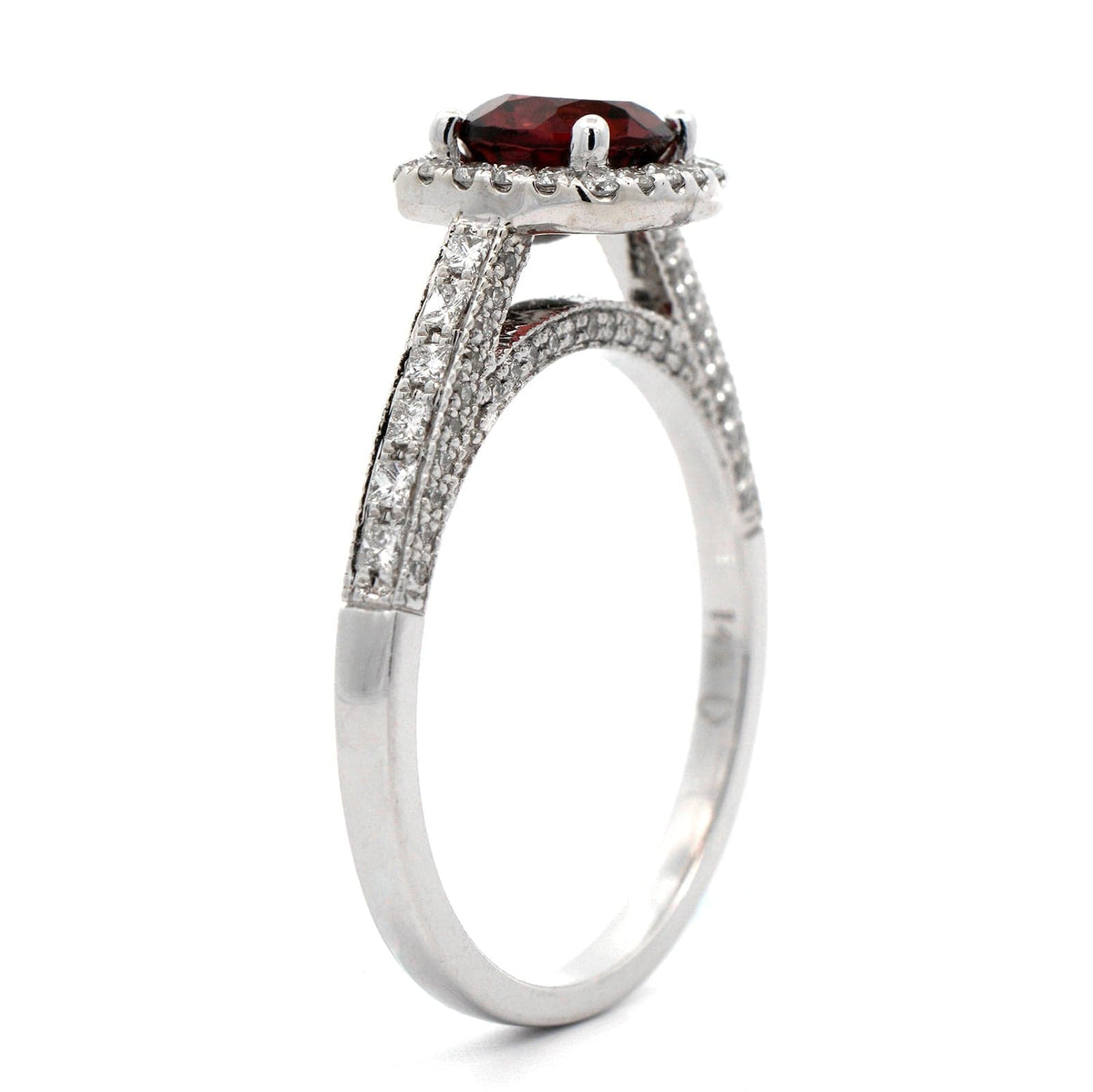 14K White Gold Garnet and Diamond Ring