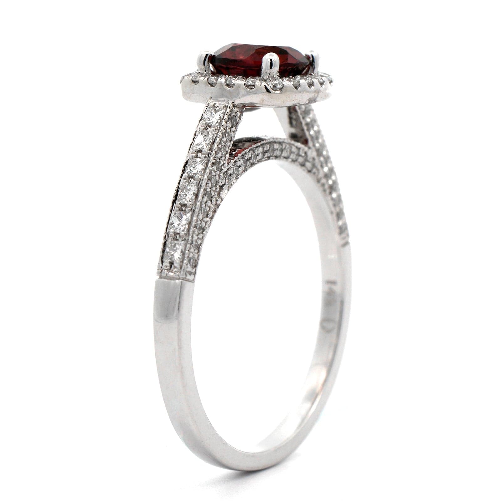 14K White Gold Garnet and Diamond Ring