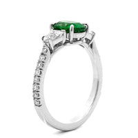 Platinum Oval Tsavorite Three Stone Diamond Ring