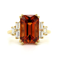 18K Yellow Gold Emerald Cut Garnet & Diamond Ring
