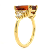 18K Yellow Gold Emerald Cut Garnet & Diamond Ring