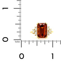 18K Yellow Gold Emerald Cut Garnet & Diamond Ring