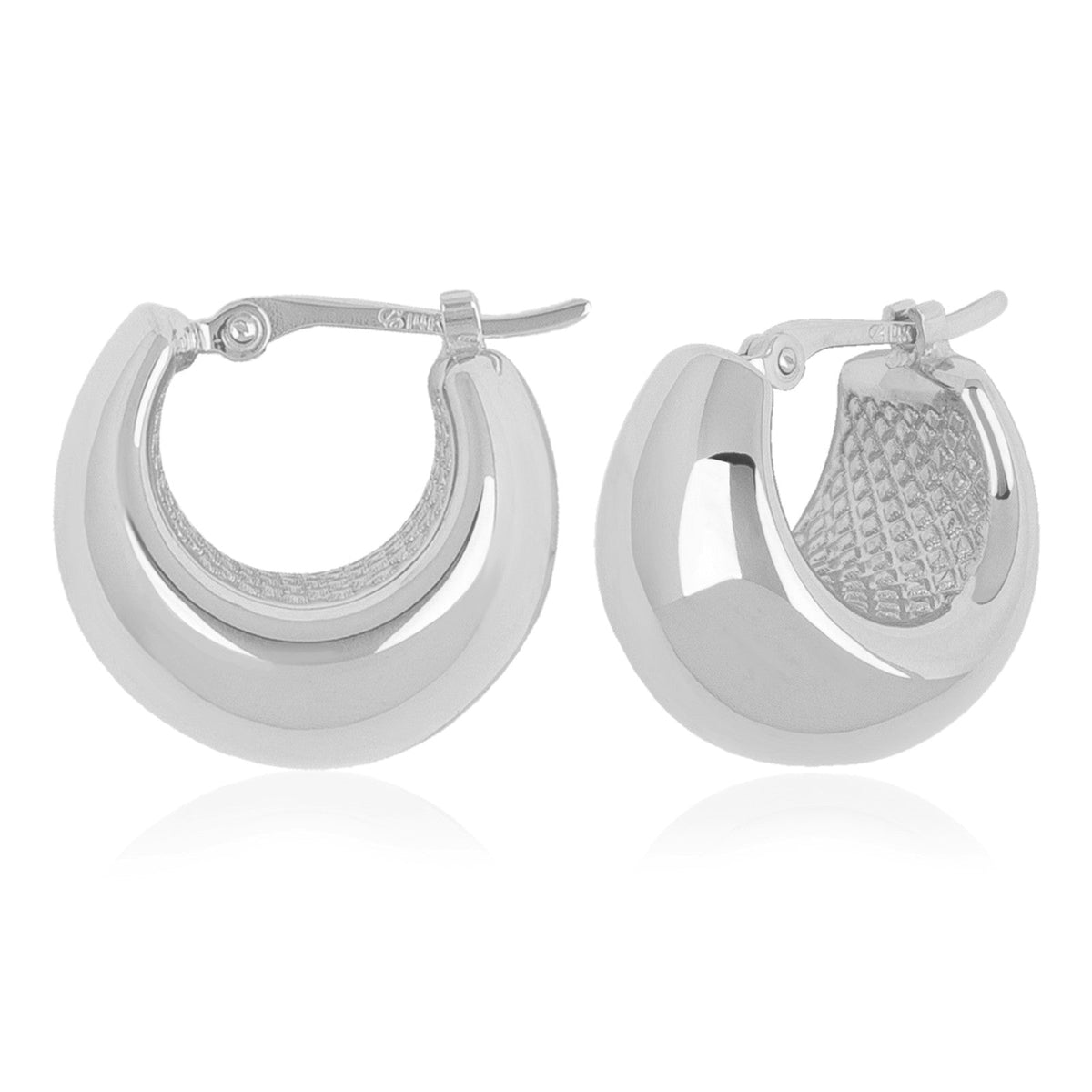 14K White Gold Small Puffed J Hoop Earrings