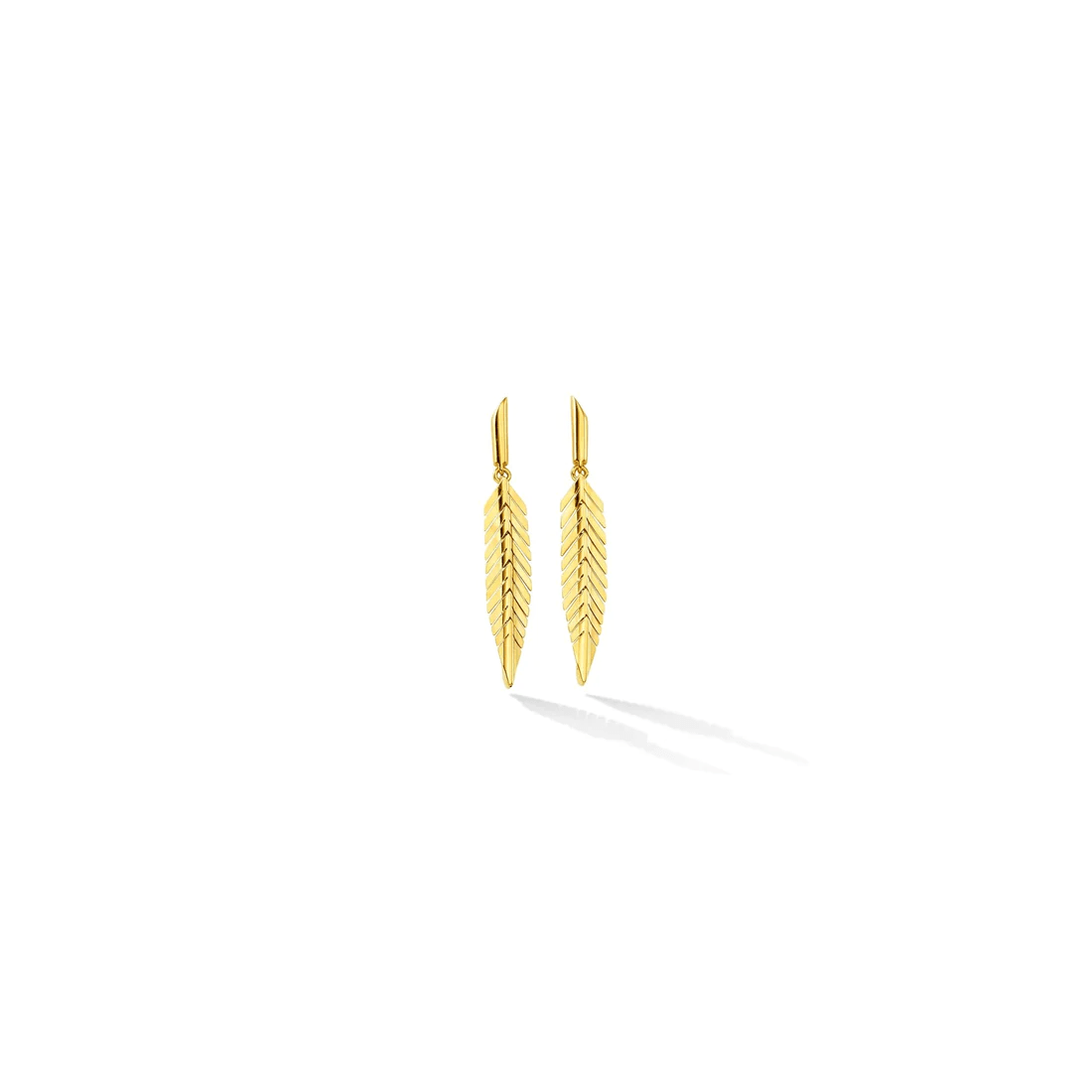 18K Yellow Gold Small Feather Drop Earrings