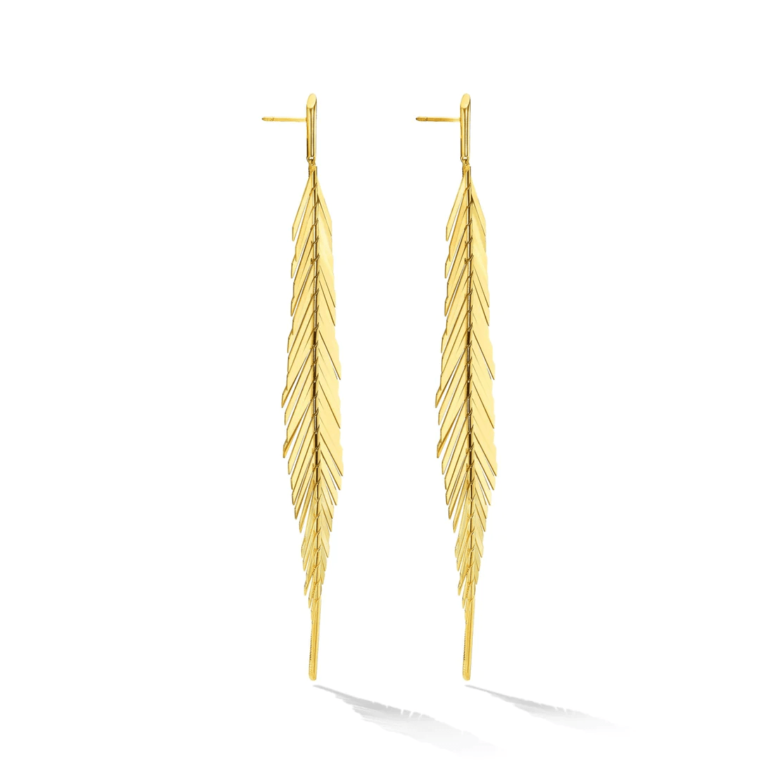 18K Yellow Gold Large Feather Drop Earrings
