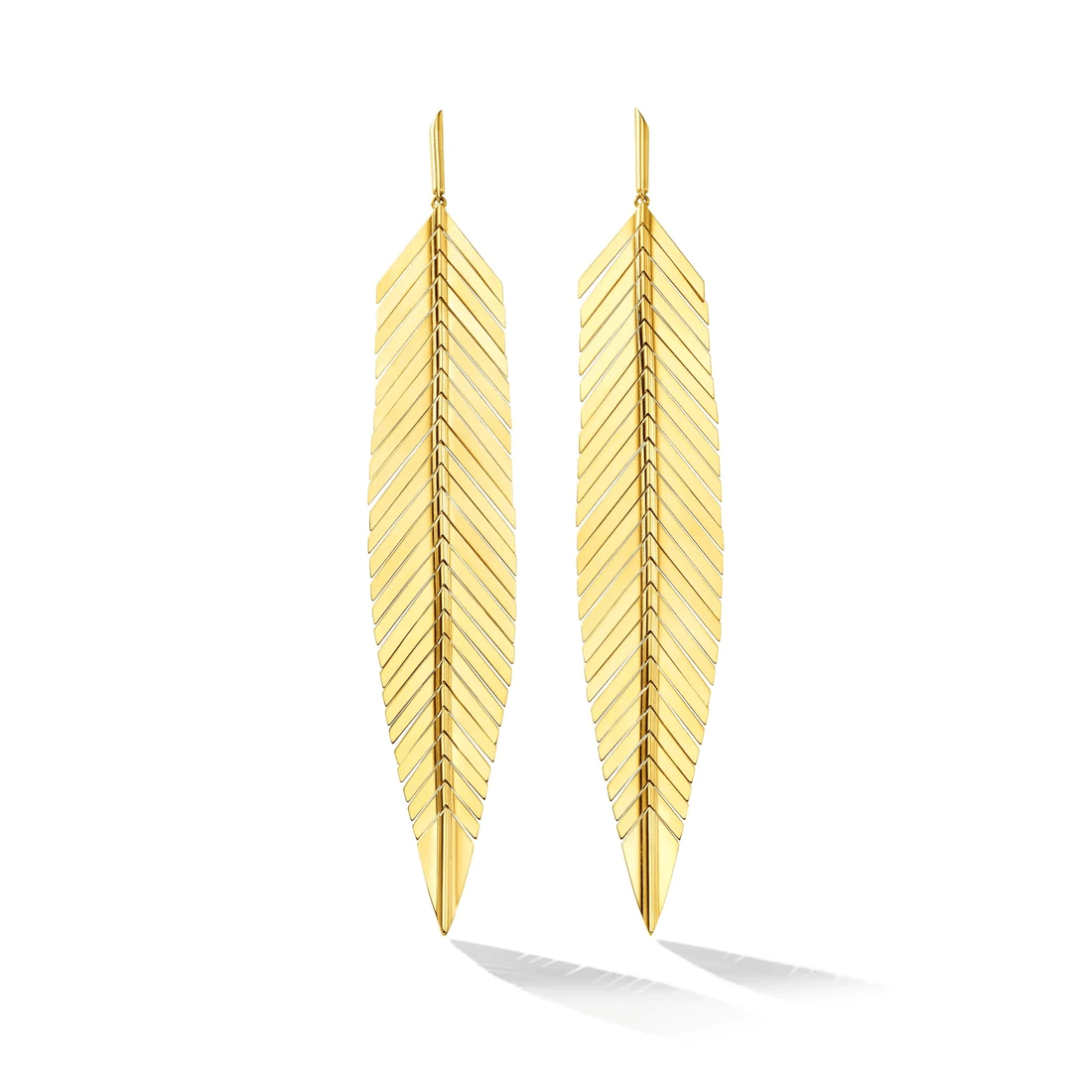 Cadar 18K Yellow Gold Large Feather Drop Earrings