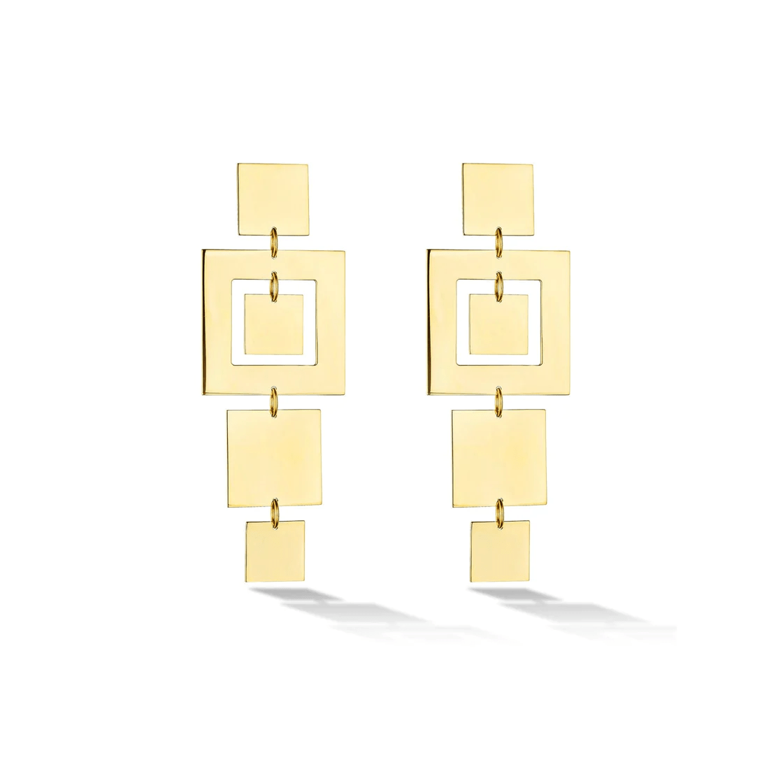 18K Yellow Gold Multiple Square Drop Earrings