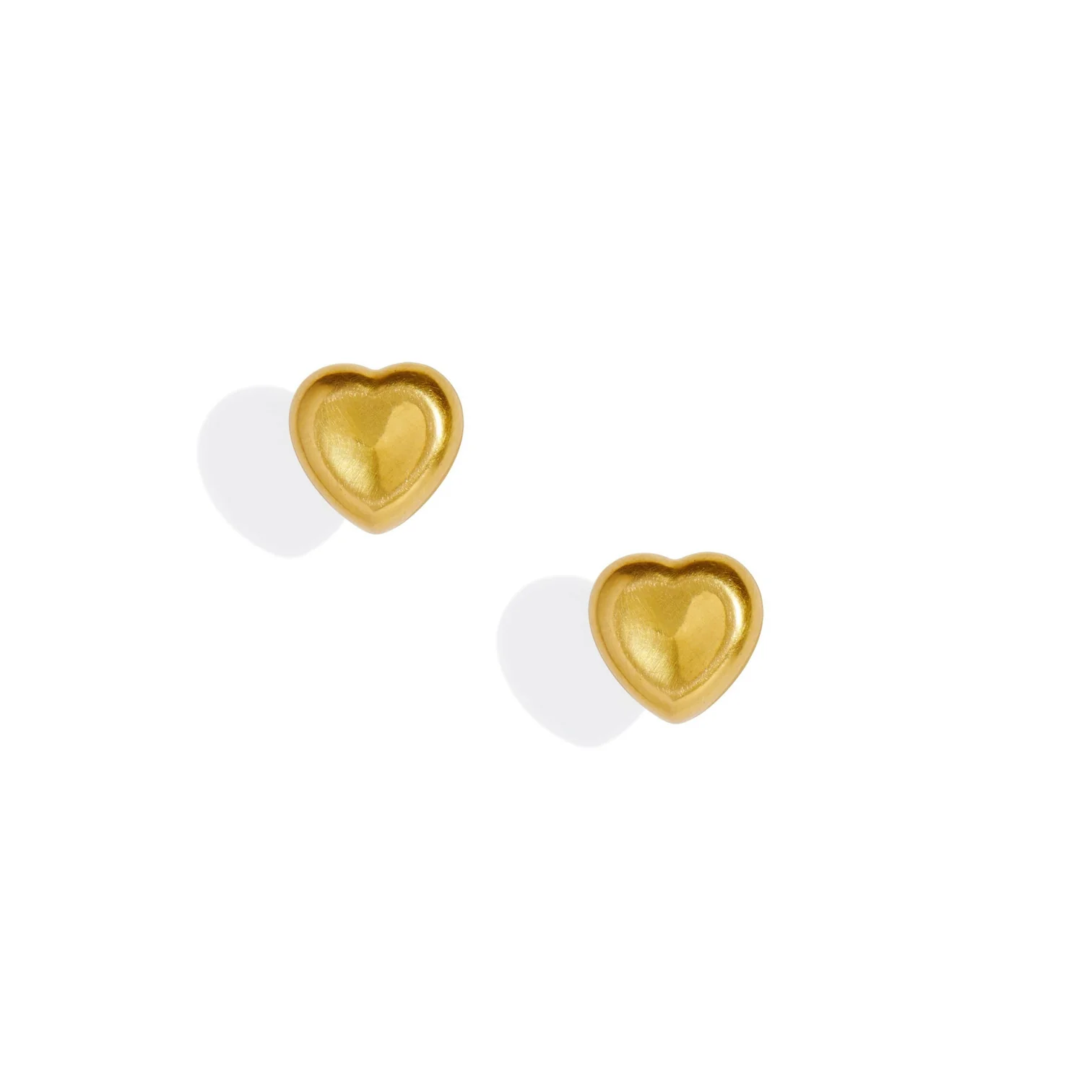 18K Yellow Gold Puffy Heart Stud Earrings