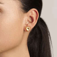 18K Yellow Gold Puffy Heart Stud Earrings
