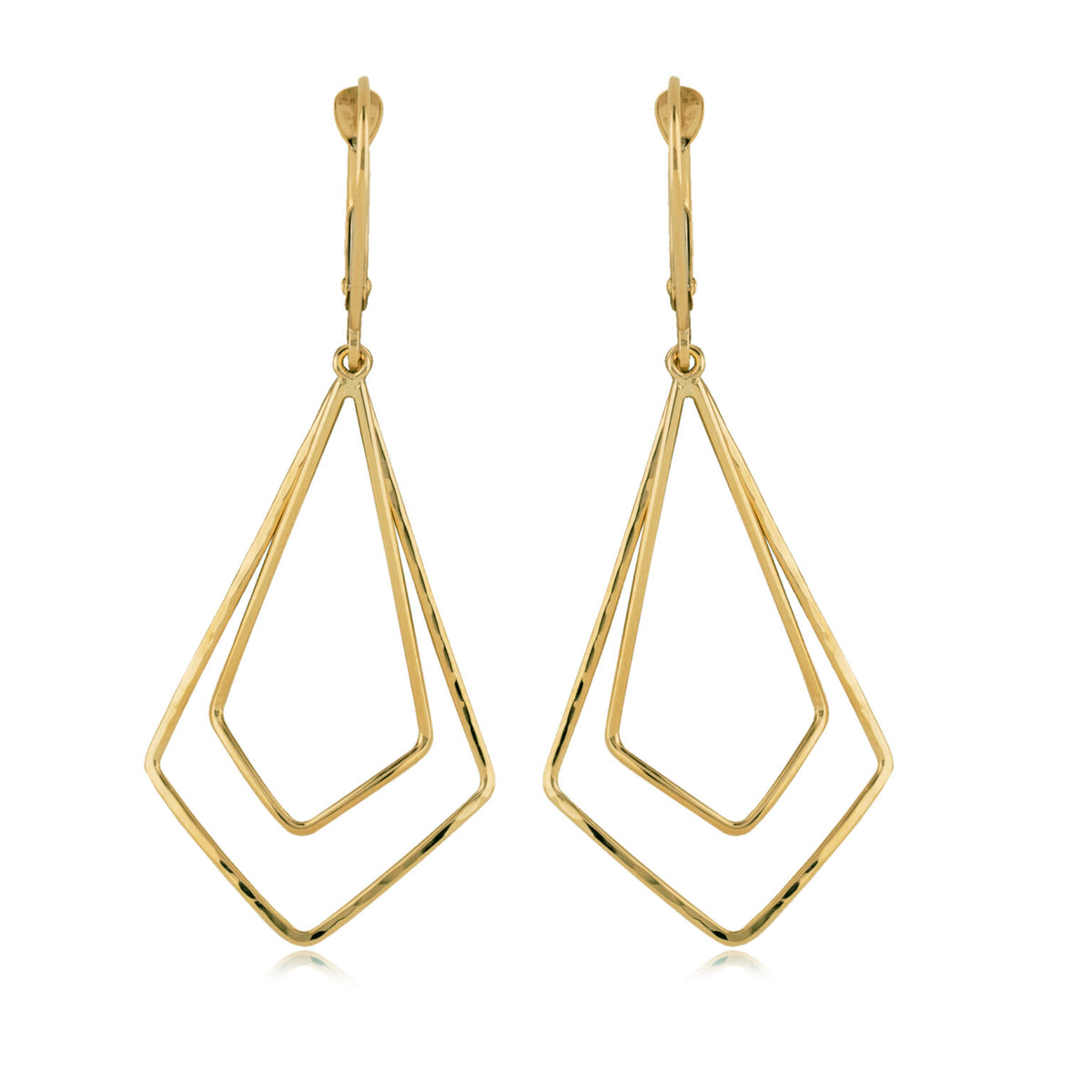 14K Yellow Gold Double Triangle Drop Earrings
