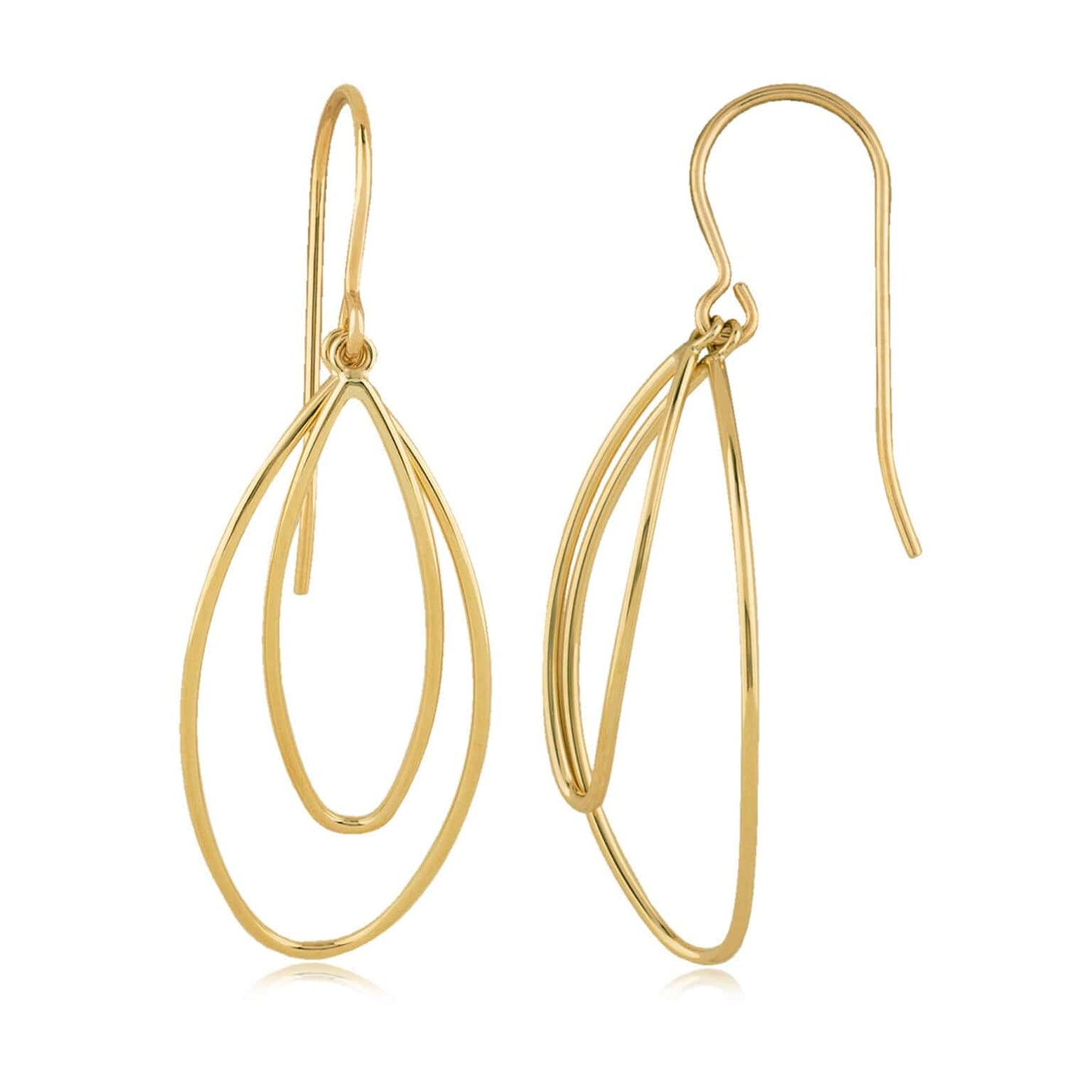 14K Yellow Gold Double Teardrop Shaped Drop Earrings – Long