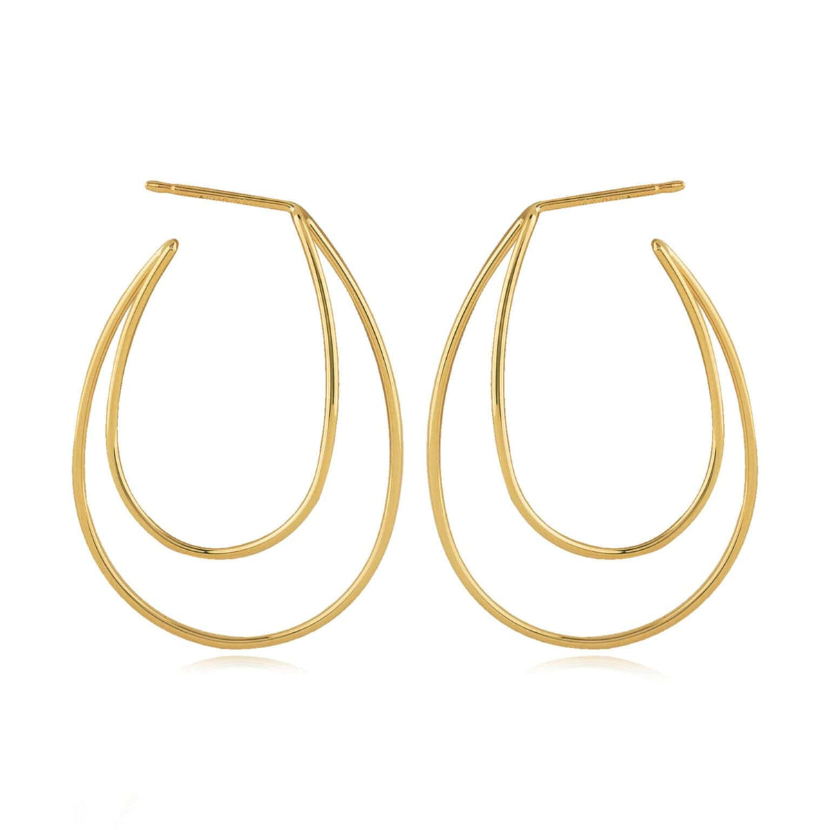 14K Yellow Gold Offset Oval Earrings