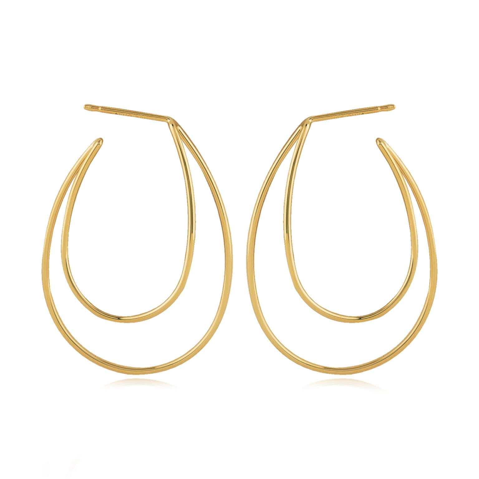 14K Yellow Gold Offset Oval Earrings