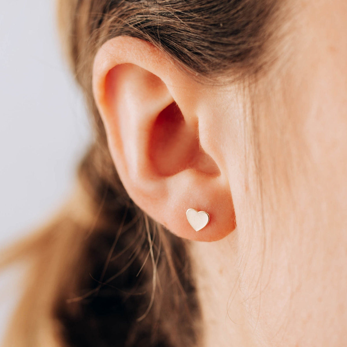 14K Yellow Gold Heart Stud Earrings
