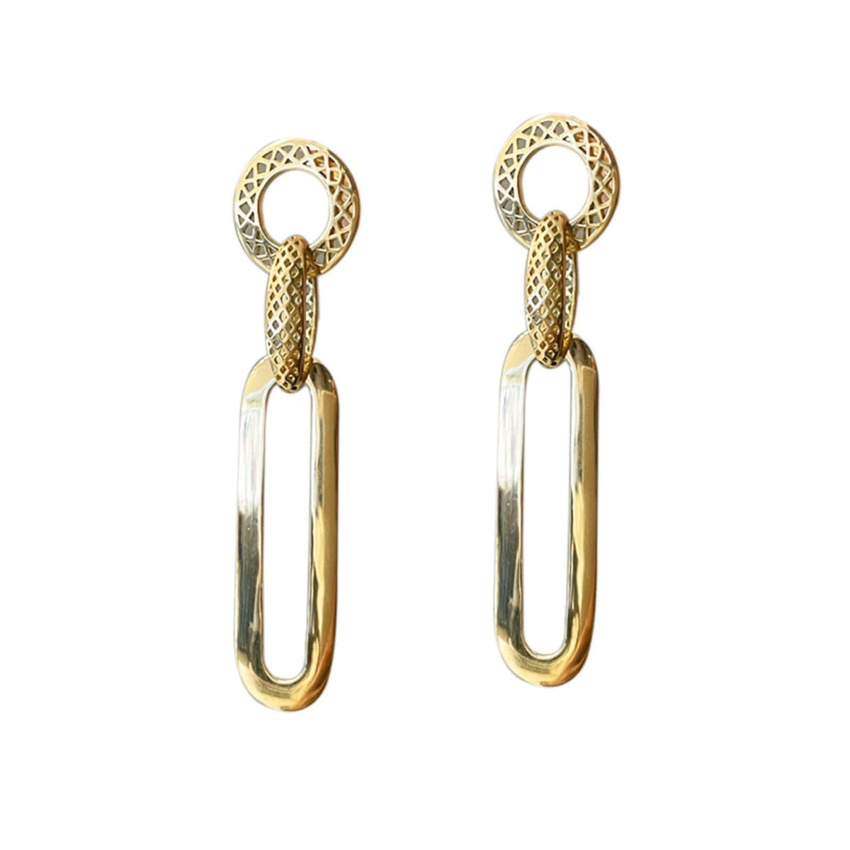 18K Yellow Gold Crownwork and Solid Linked Drop Earrings