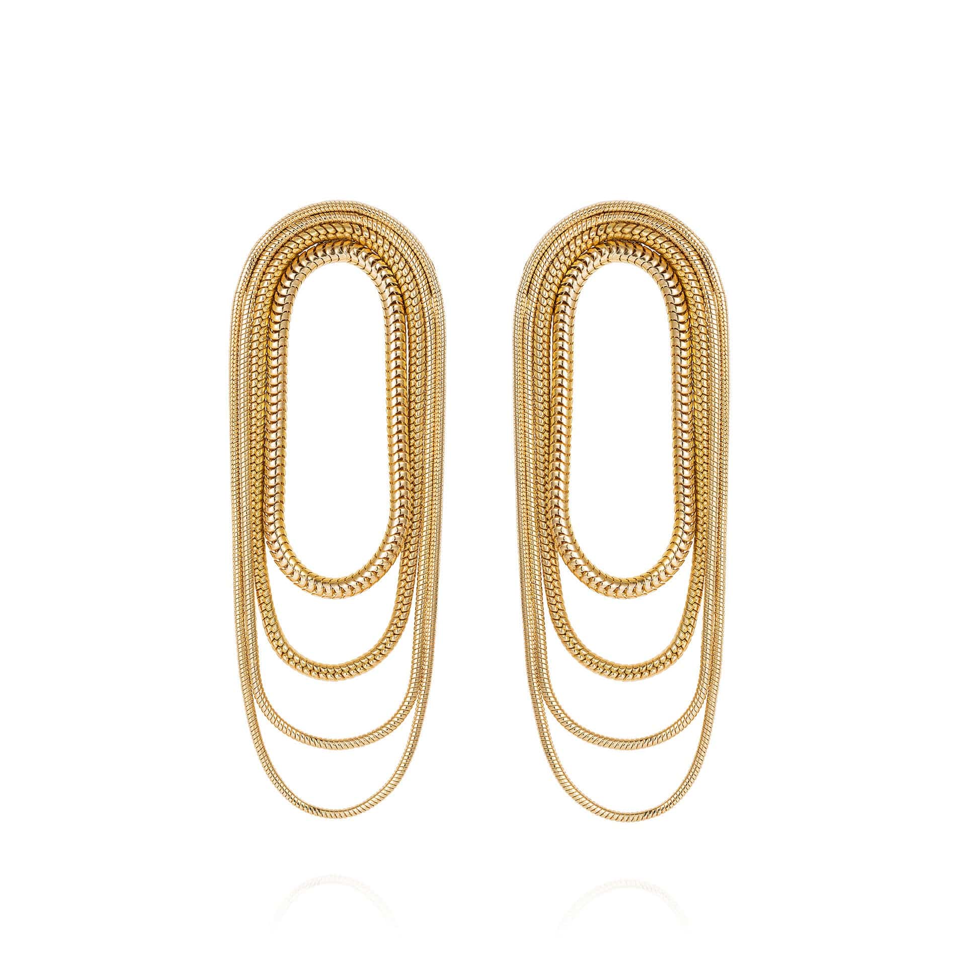 18K Yellow Gold Multi Chain Earrings