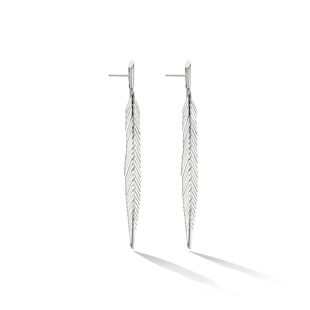 Cadar 18K White Gold Feather Drop Earrings