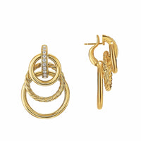 DY Mercer® Triple Ring Drop Earrings 18K Yellow Gold with Diamonds, 35.6mm