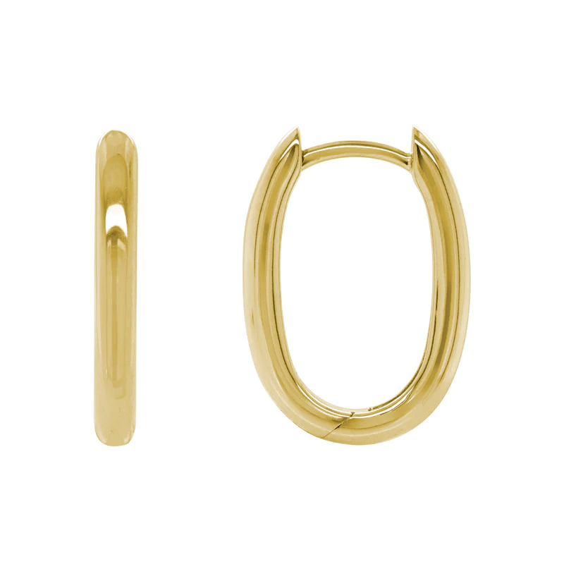 14K Yellow Gold Elongated and Rounded Hinged Hoop Earrings