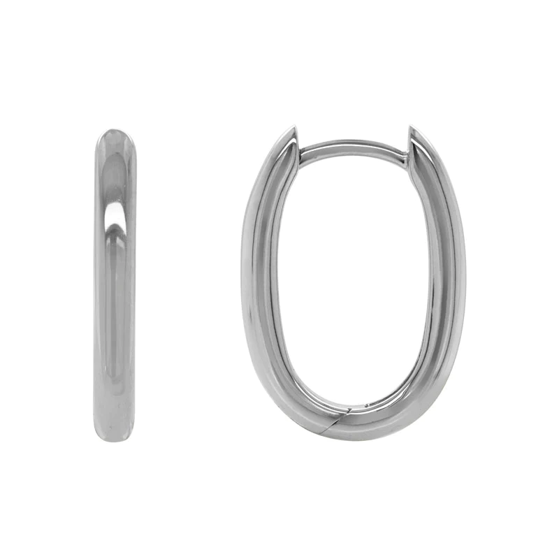 14K White Gold Elongated and Rounded Hinged Hoop Earrings