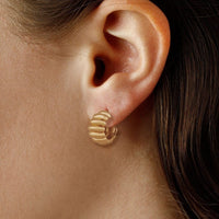 14K Yellow Gold Small Wide Shrimp J Hoop Earrings