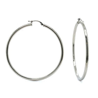 14K White Gold Round Tube Hoop Earrings