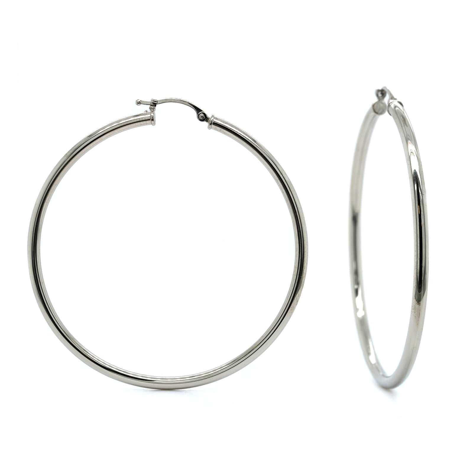 14K White Gold Round Tube Hoop Earrings