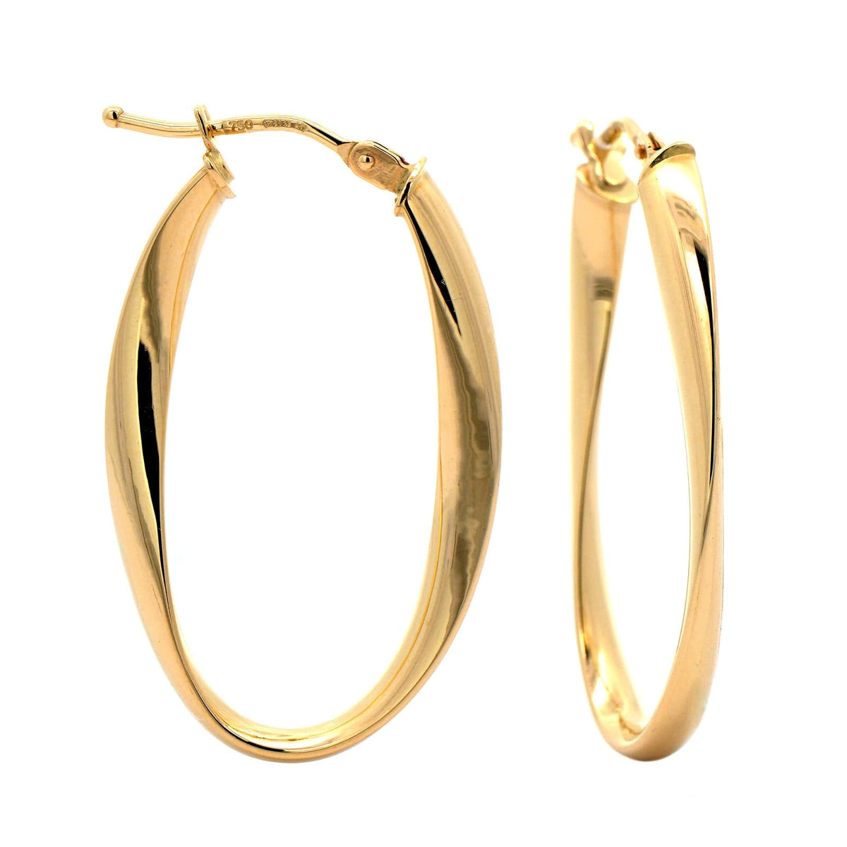 18K Yellow Gold Twisted Oval Wave Hoop Earrings