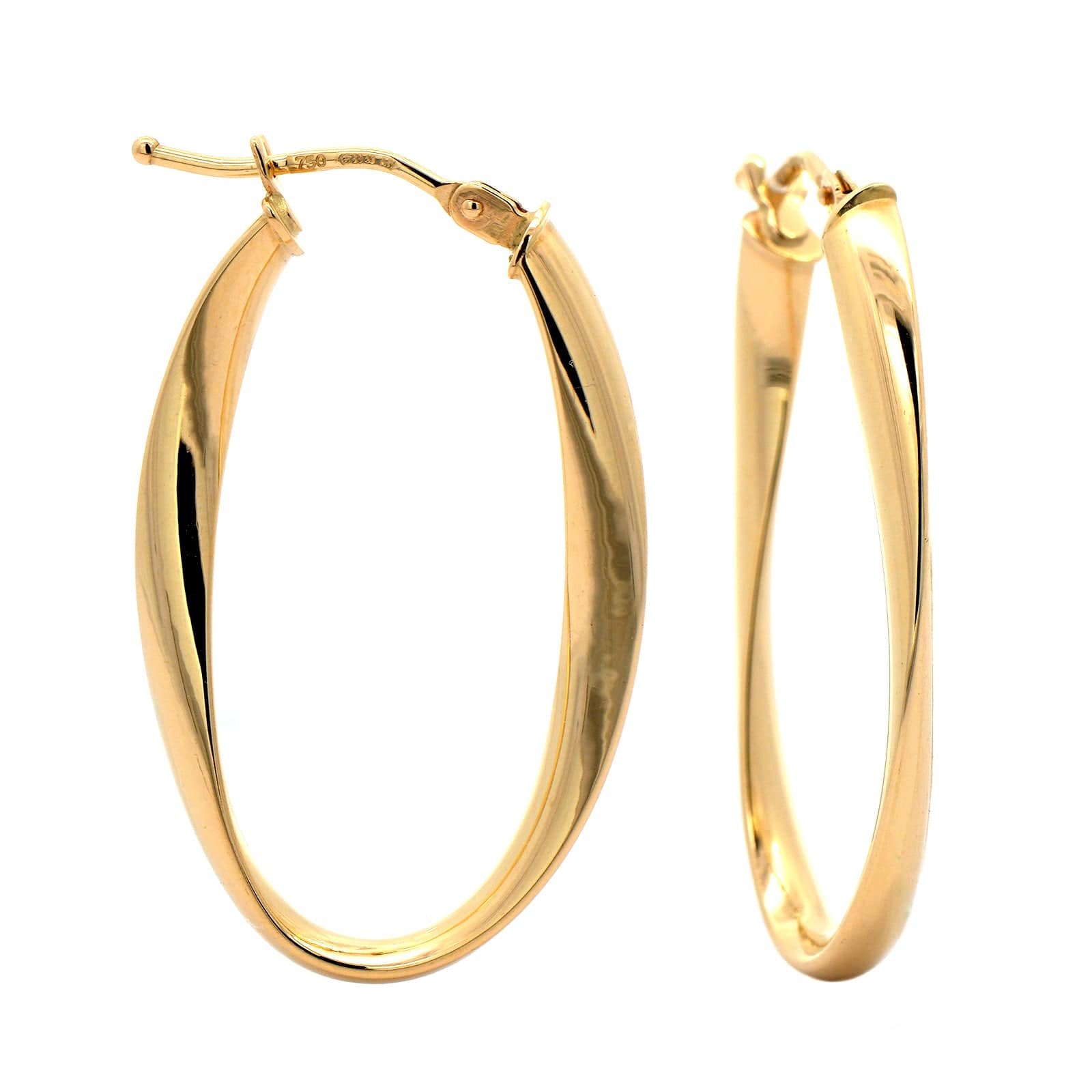 18K Yellow Gold Twisted Oval Wave Hoop Earrings