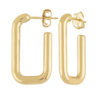 14K Yellow Gold Small Rectangular J Hoop Earrings