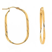18K Yellow Gold Twisted Oval Hoop Earrings