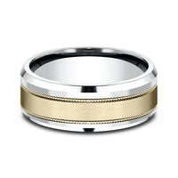14K Two-Tone Satin Center Milgrain Band