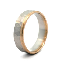 18K White Gold and Platinum Hammered Satin Band